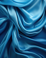 Obraz premium Background of flowing shiny blue satin or silk, fashionable bright background of smooth silky fabric