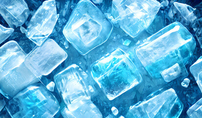 Blue ice background design, close-up ice, abstract bright colors, Generative AI