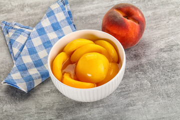 Ripe sweet and juicy canned peach