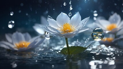 Water drops falling on a flower