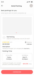 Car Parking, Truck Space Finder, Motorcycle and Bicycle Garage Mobile App Ui Kit Template