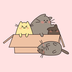 Kawaii cats sitting in a box