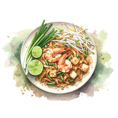 Pad Thai street food vector illustration watercolor style 