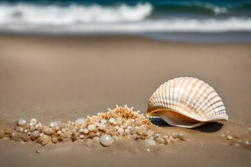 Fototapeta na wymiar A solitary seashell on the beach.