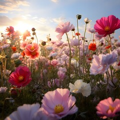 Beautiful of flower field ,smooth tone colorful spring nature.