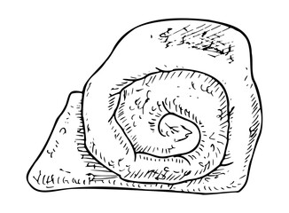 Rolled Towel on isolated background. Hand drawn vector illustration of white folded bath textile cotton Cloth for Bathroom. Linear drawing of soft washcloth for Spa salon design. Napkin for body care.