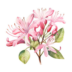 Fototapeta premium Honeysuckle Flower Watercolor Clipart | No Background | Transparent PNG