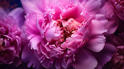 A macro shot displays the complex features and vivid hues of a burgeoning peony.