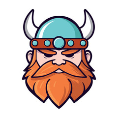 Viking head cartoon style vector illustration, symbol, logo, face with beard graphic template
