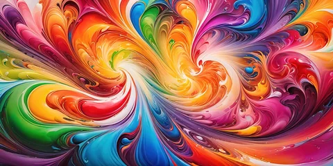 Tuinposter Abstract colorful rainbow fluid of oil paint. Artistic colorful liquid wavy swirl flow pattern of multicolored glossy paint © Tatsiana