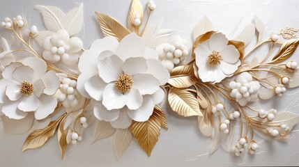 3D mural wallpaper European style pearl flower photo wall painting . 3D illustration - Powered by Adobe
