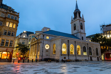 Twilight view of Guildhall yard in City of London, England