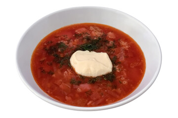 plate of ukrainian borsch isolated on white background
