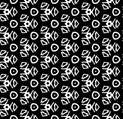 Black and white seamless abstract pattern. Background and backdrop. Grayscale ornamental design. Mosaic ornaments. Vector graphic illustration. EPS10.