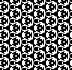 Black and white seamless abstract pattern. Background and backdrop. Grayscale ornamental design. Mosaic ornaments. Vector graphic illustration. EPS10.