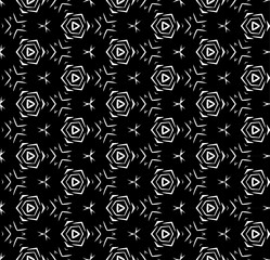 Black and white seamless abstract pattern. Background and backdrop. Grayscale ornamental design. Mosaic ornaments. Vector graphic illustration. EPS10.