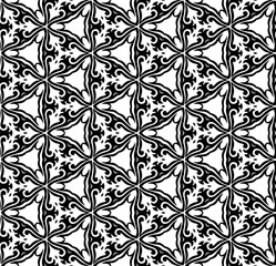 Black and white seamless abstract pattern. Background and backdrop. Grayscale ornamental design. Mosaic ornaments. Vector graphic illustration. EPS10.