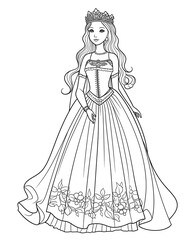 Coloring book for children, princess girl character.