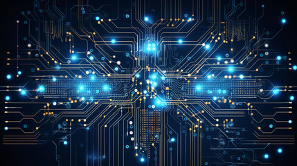 Obraz premium Abstract technology Ai computing concept working data of Artificial intelligence and futuristic digital for future on dark blue background.