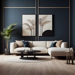 Transform your living room into a modern oasis with a beige corner sofa nestled against dark blue walls. The sleek and stylish design will elevate your space to new heights