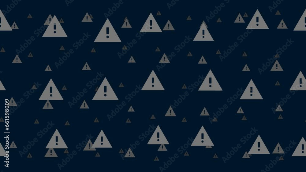 Poster warning symbols float horizontally from left to right. parallax fly effect. floating symbols are loc