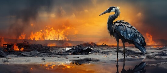 Birds going extinct due to an environmental catastrophe caused by an oil spill