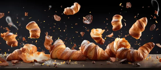  Flying sweet pastries and freshly baked croissant Dessert treats © AkuAku