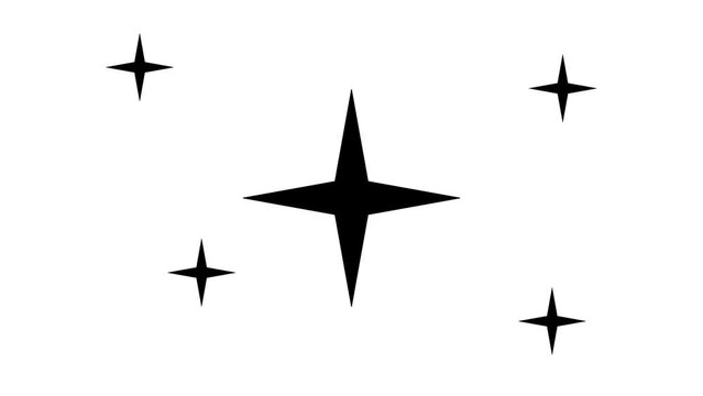 Zoom in and out animation the star symbol. Large black symbol in the center and four small symbols around. Seamless looped 4k animation on white background