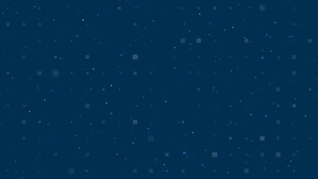 Template animation of evenly spaced power socket symbols of different sizes and opacity. Animation of transparency and size. Seamless looped 4k animation on dark blue background with stars