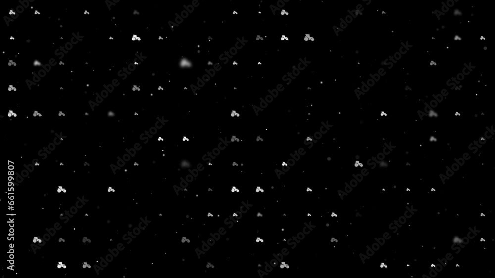 Poster template animation of evenly spaced tractor symbols of different sizes and opacity. animation of tra