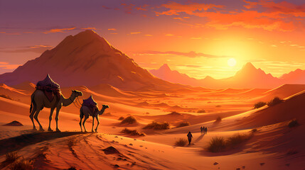 Illustration of African desert landscape - obrazy, fototapety, plakaty