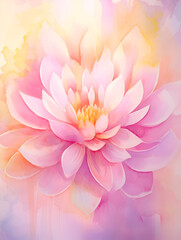 Obraz premium Watercolor illustration of soft pink lotus flower, abstract background 