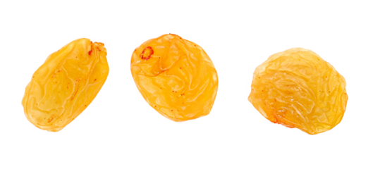 Set macro raisin isolated on white background, top view