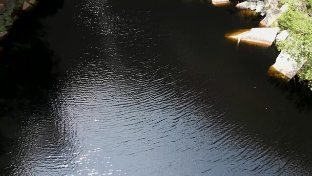 Drone footage of the scenic waterfall Chorro San Luis embedded in a thick, tropical forest near Robor&eacute; in the lowlands of Bolivia - Traveling and exploring South America - natural look