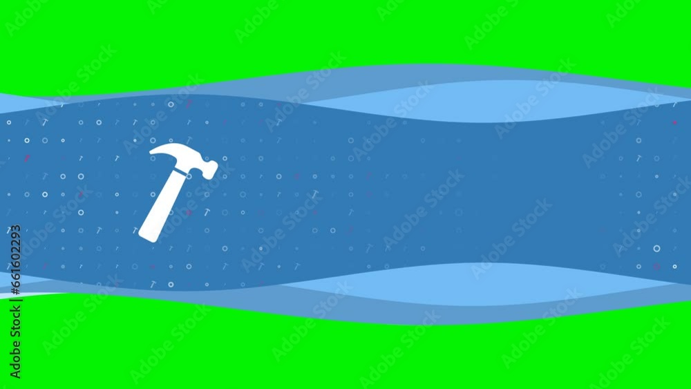 Poster animation of blue banner waves movement with white hammer symbol on the left. on the background ther