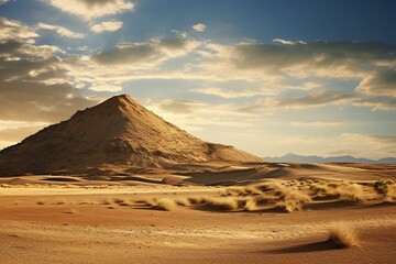 Fototapeta na wymiar Springtime hill in sandy desert. Generative AI