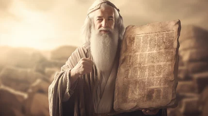 Foto op Plexiglas Moses holding the Ten Commandments, Biblical characters, blurred background © Катерина Євтехова