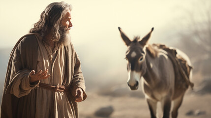 Balaam and the talking donkey, Biblical characters, blurred background - obrazy, fototapety, plakaty