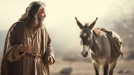Fotobehang Balaam and the talking donkey, Biblical characters, blurred background © Катерина Євтехова