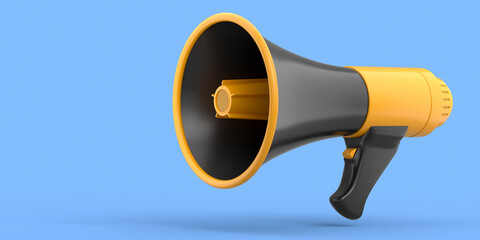 Megaphone for advertisement or hiring isolated on blue background.