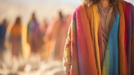 Joseph's coat of many colors, Biblical characters, blurred background - obrazy, fototapety, plakaty