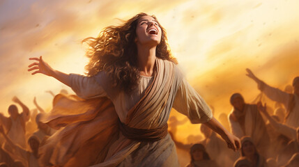 Deborah's song of victory, Biblical characters, blurred background - obrazy, fototapety, plakaty