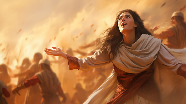 Deborah's song of victory, Biblical characters, blurred background