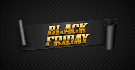 Black Friday banner with ribbon. Promotion poster. Vector illustration.