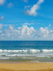 Bright ocean landscape. Sea waves and beautiful sky