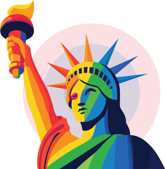 LGBTQ themed Statue of Liberty vector illustration, Statue of Liberty in LGBTQ rainbow colors stock vector image