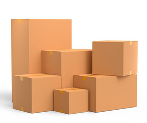 Cardboard box or carton on white background, carrying parcel and online shopping