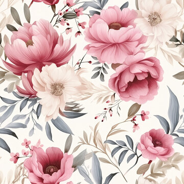 Allover floral flower pastel watercolor seamless pattern 
