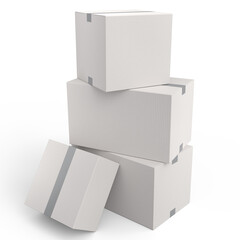 Cardboard box or carton on white background, carrying parcel and online shopping