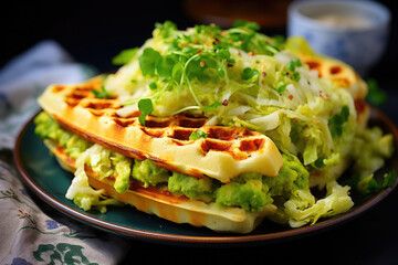 Satisfying Keto Waffle Creation with Fresh Greens